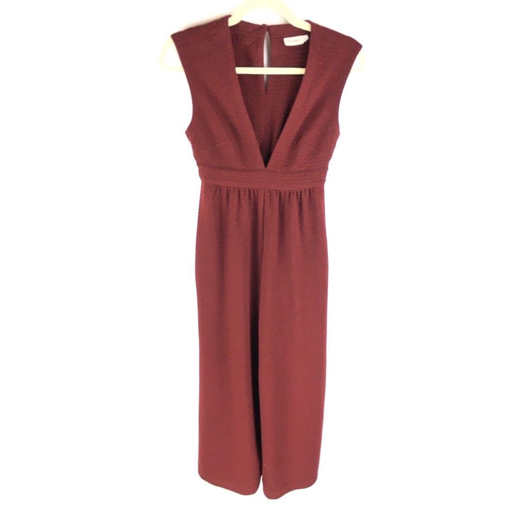 The Odells Womens V-Neck One Piece Burgundy Maroon‎ Paloma Jumpsuit XS Wide Leg
